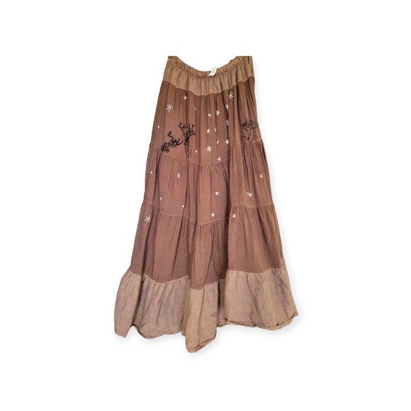 90s Handmade Tiered Whimsigoth Boho Embroidered Phoebe Buffay Maxiskirt size S - Picture 2 of 10